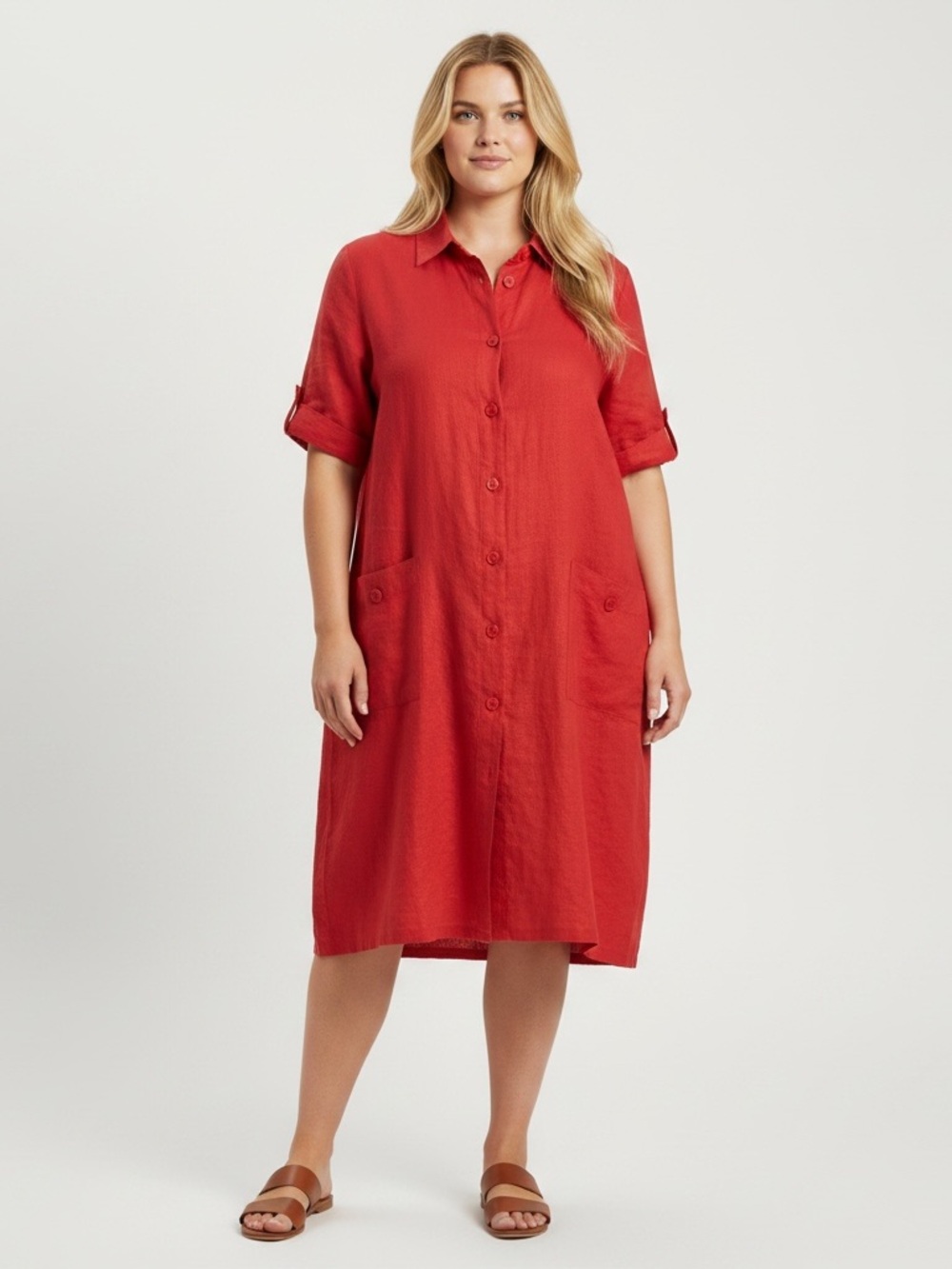 VINTAGE CAROLE LITTLE 100% Linen Shirt Dress